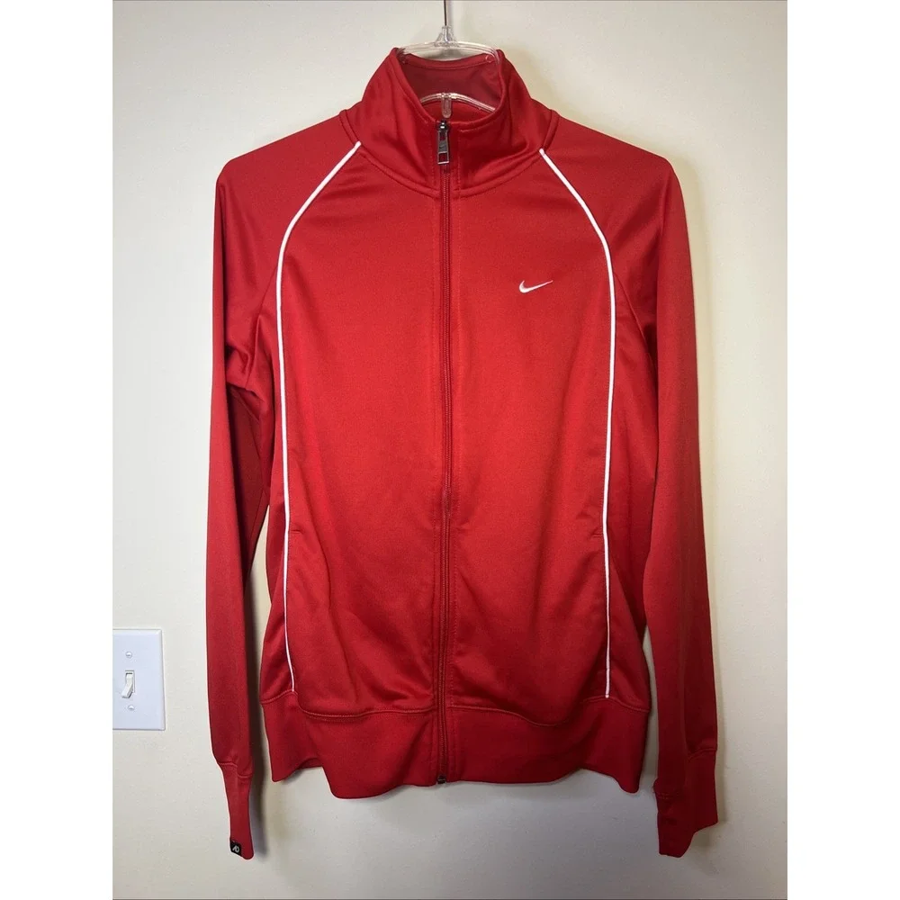 Nike The Athletic Dept Women's Large Red Full Zip Track Jacket White Piping